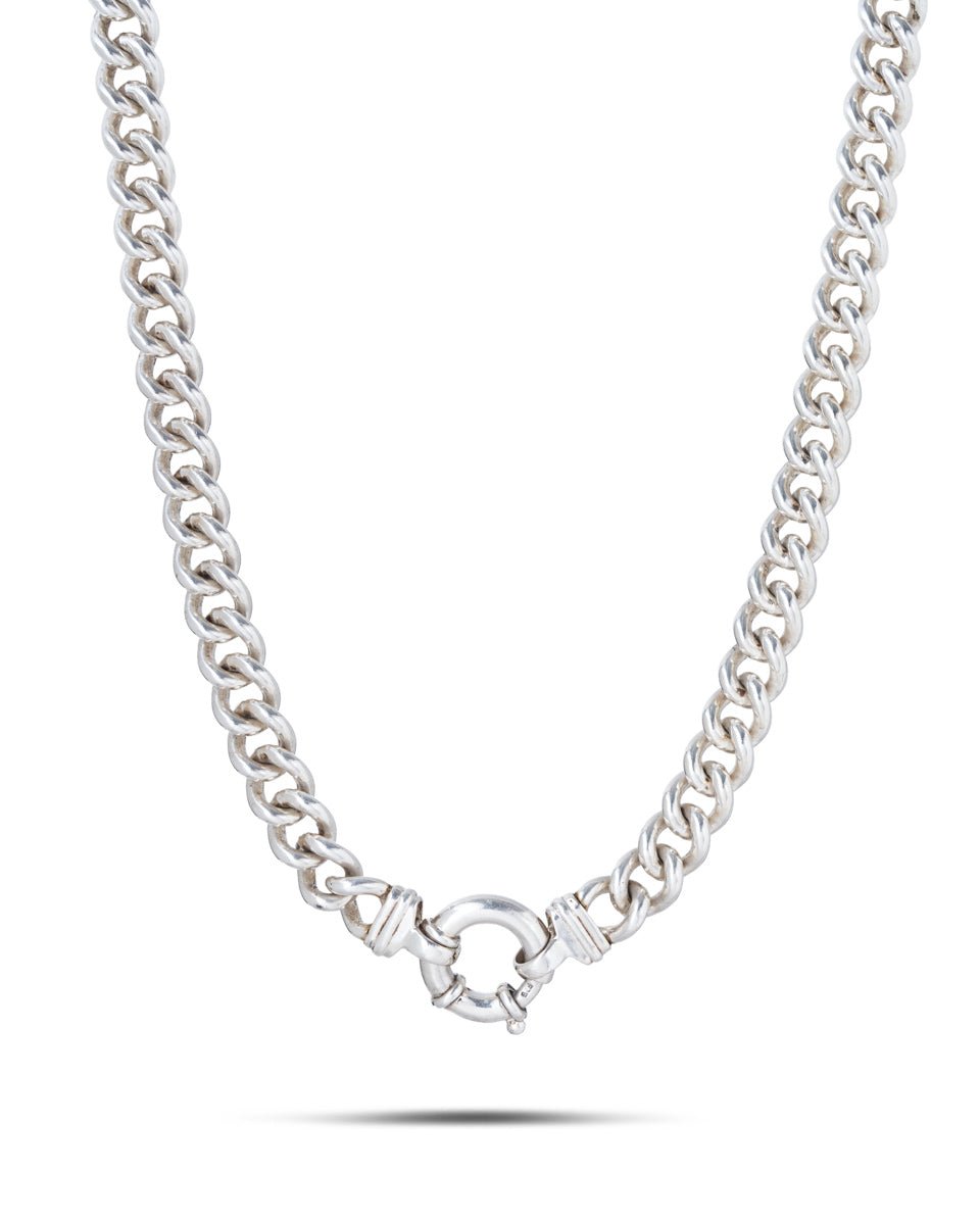 Vintage Sterling Silver Necklace, of heavy curb link design, hung with a bolt ring clasp