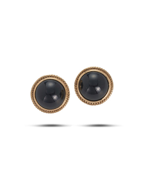Vintage Gold & Onyx Clip Earrings