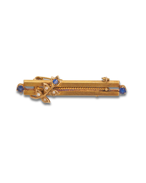 Antique Australian Sapphire & Pearl Bar Brooch, Willis & Sons, Melbourne.