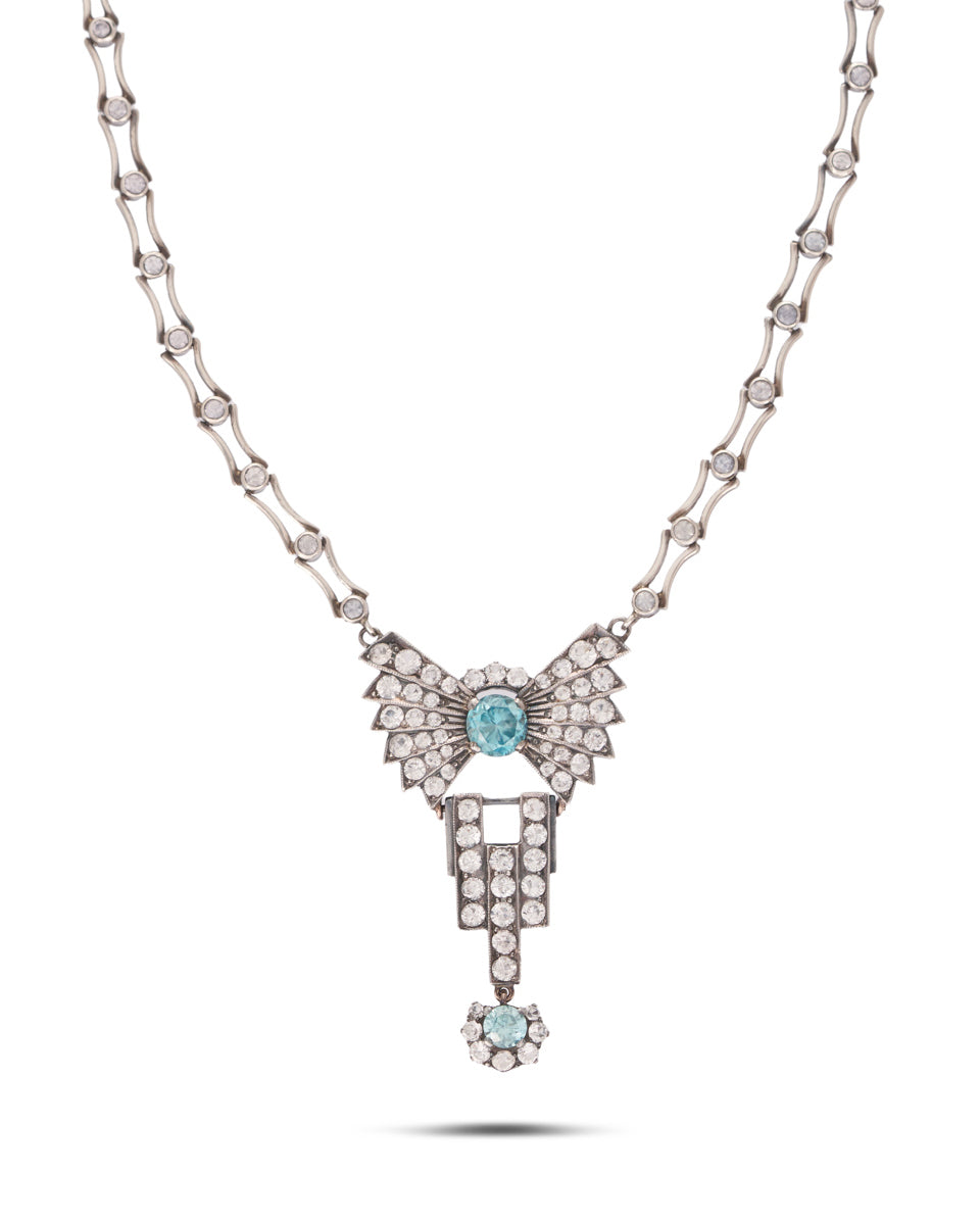 Art Deco Silver, Zircon & Paste Necklace, c.1925