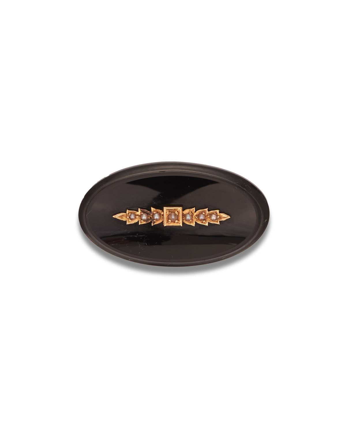 Antique Victorian Onyx &amp; Seed Pearl Mourning Brooch