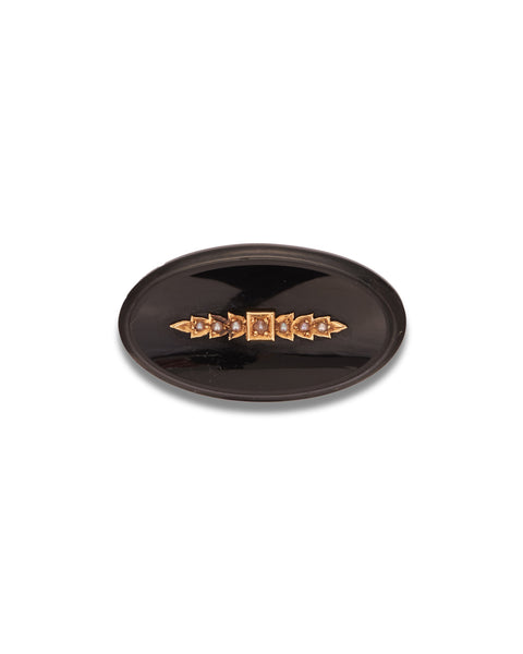 Antique Victorian Onyx &amp; Seed Pearl Mourning Brooch