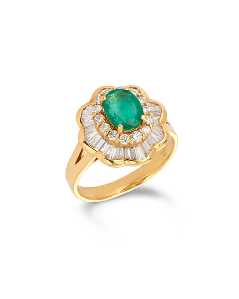 Fine Emerald & Diamond Ballerina Ring, 18ct yellow gold