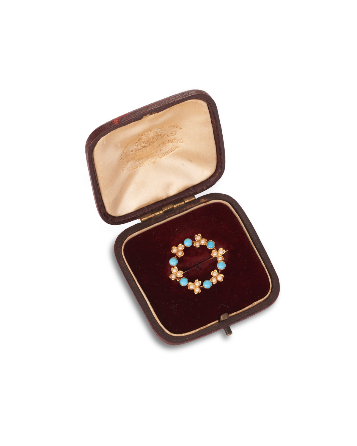 Antique Turquoise & Pearl Circlet Brooch, 1900 18ct yellow gold