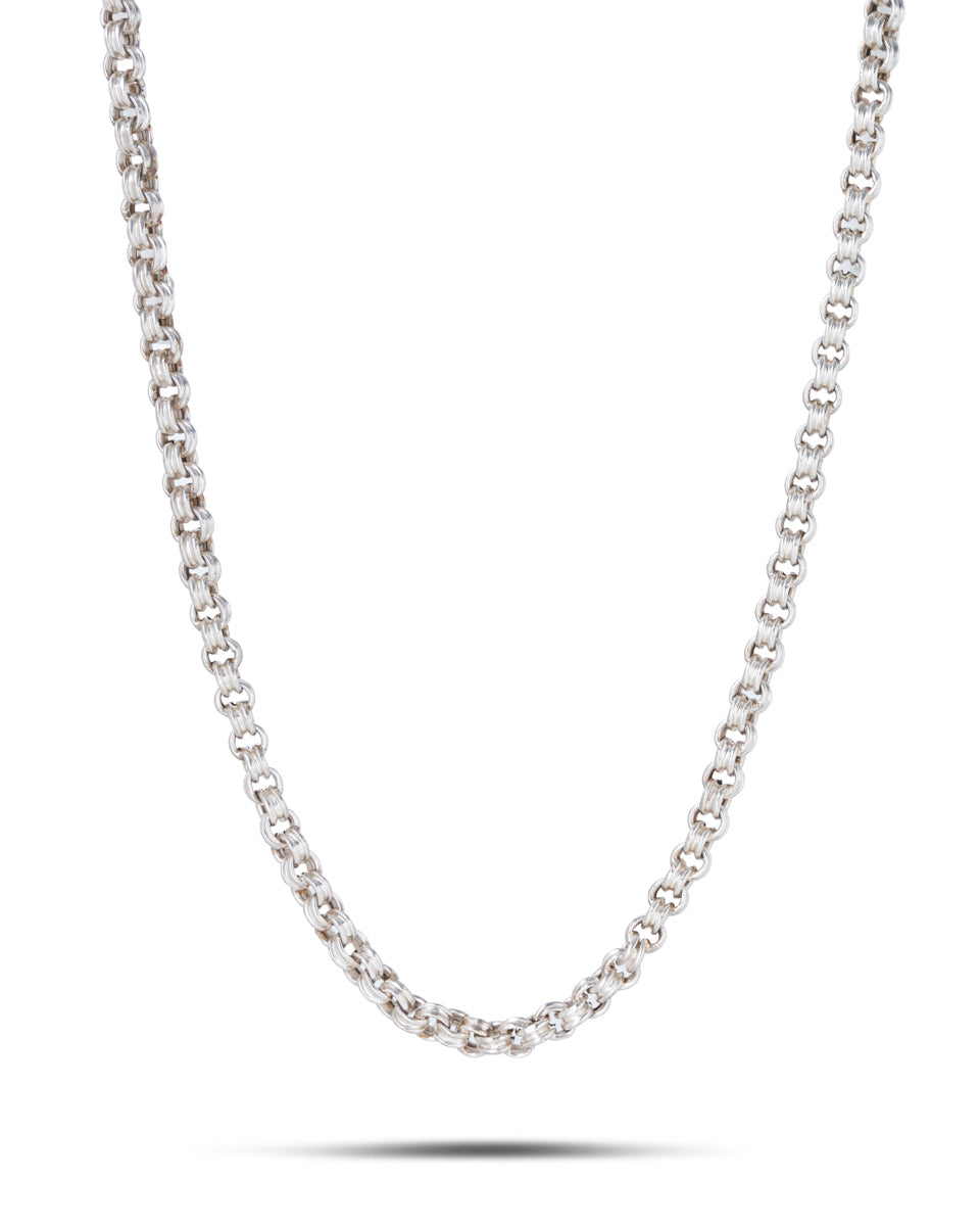 Antique Victorian Sterling Silver Chain Necklace, of double belcher design, hung with a bolt ring clasp.