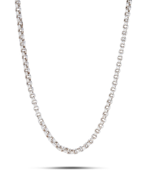Antique Victorian Sterling Silver Chain Necklace, of double belcher design, hung with a bolt ring clasp.