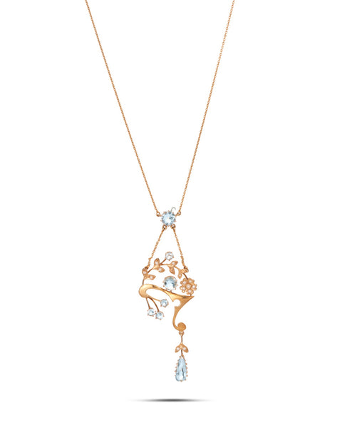 Edwardian Seed Pearl & Aquamarine Pendant Necklace
