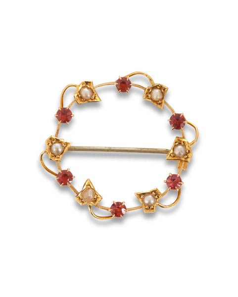 Antique Edwardian Seed Pearl & Garnet Brooch