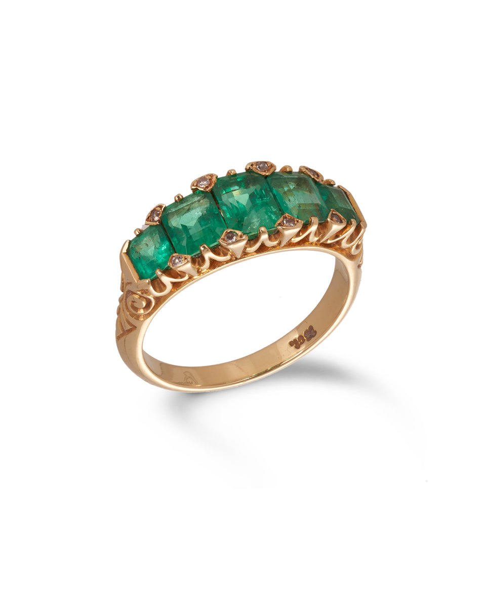 Emerald & Diamond Bridge Ring