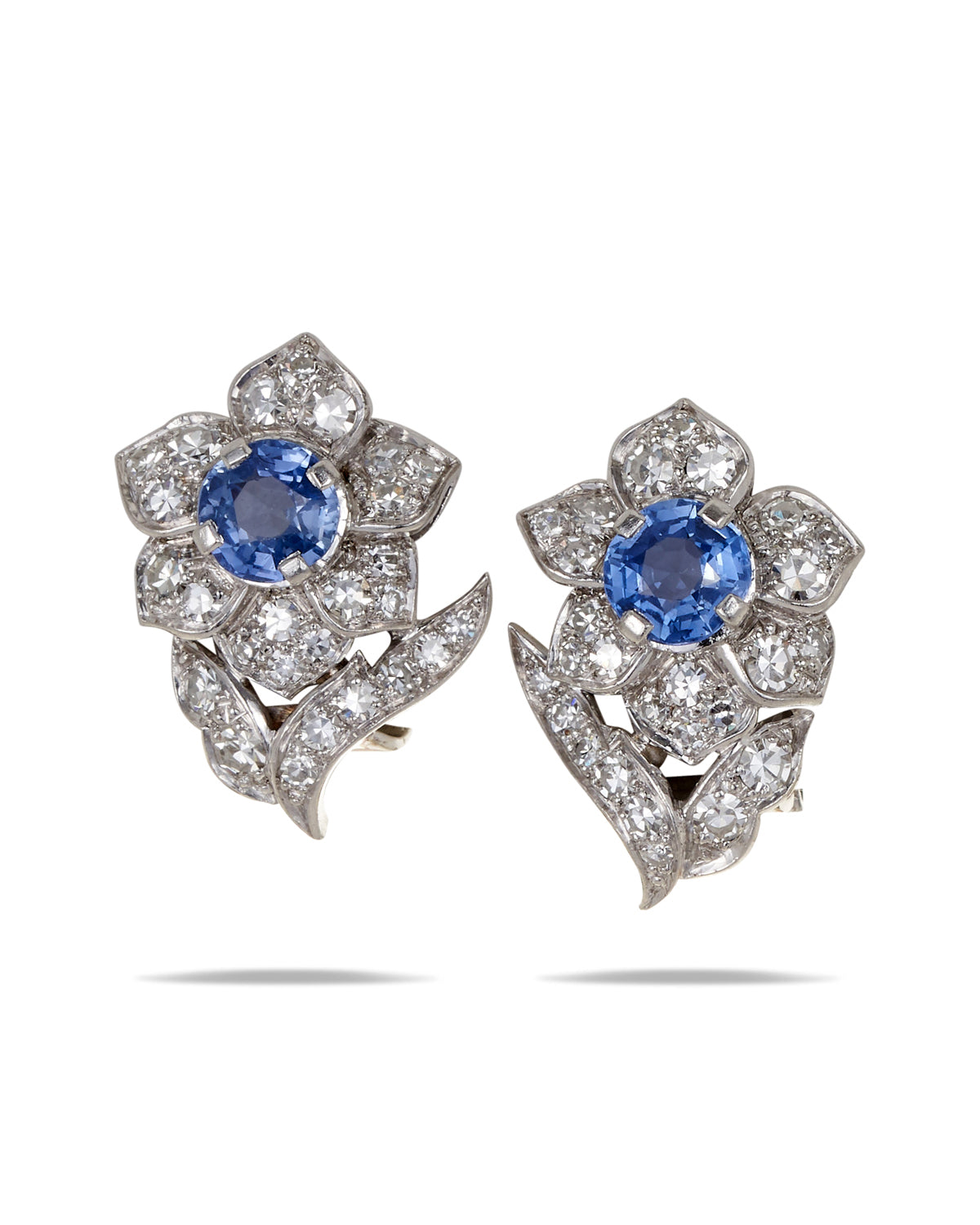 Sapphire & Diamond Earclips, 1940's