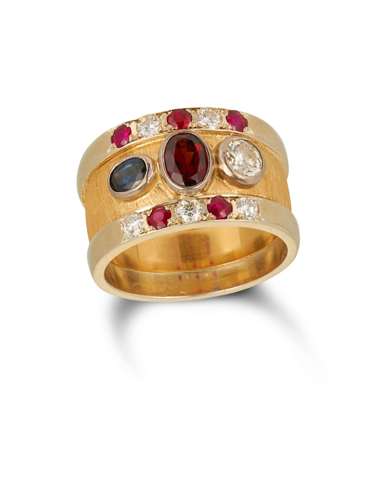 Gentleman's diamond, ruby, sapphire and garnet dress ring