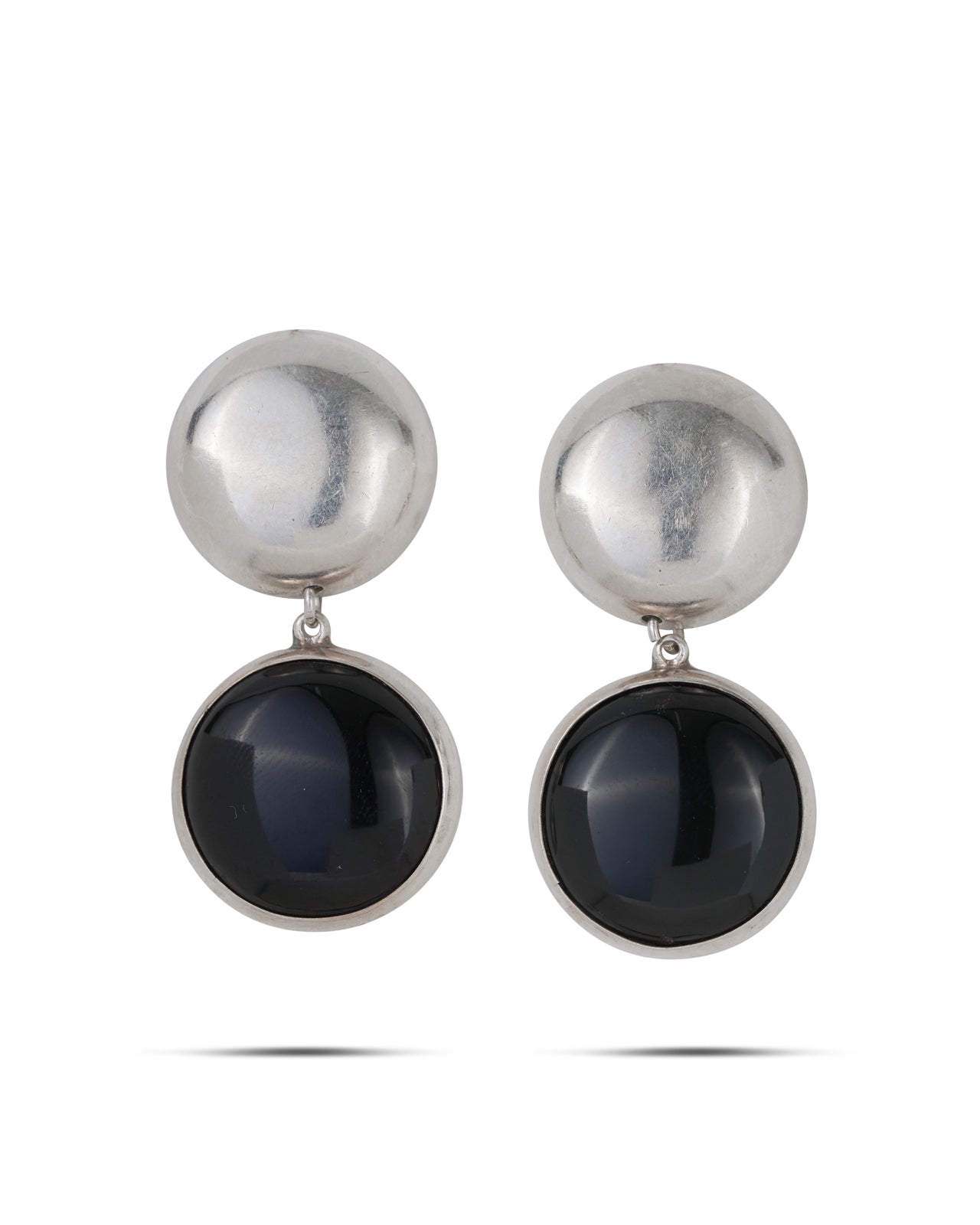 Vintage Silver & Black Enamel Drop Earrings