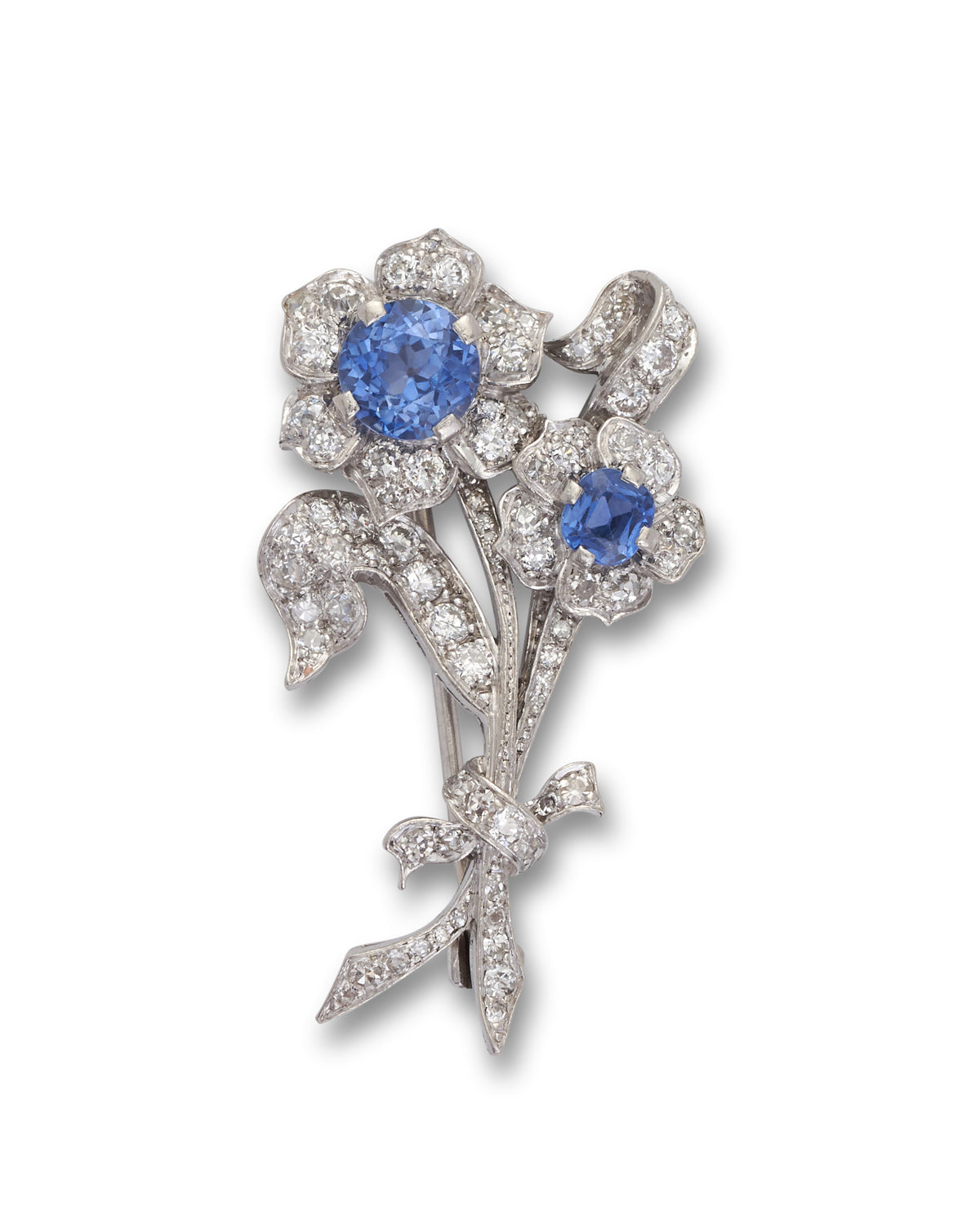 Sapphire & Diamond Floral Spray Brooch, 1940's