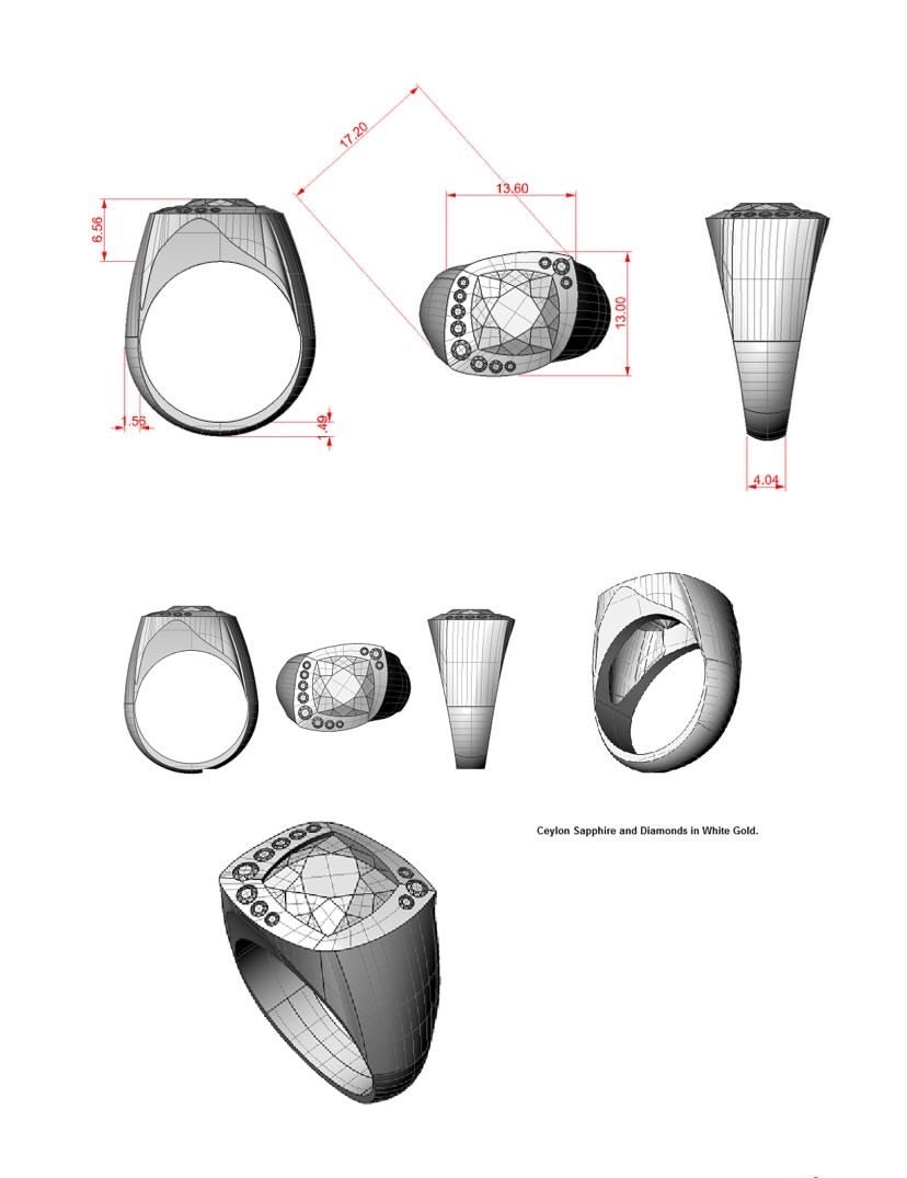 Design Drawings Contemporary Ceylonese Sapphire & Diamond Ring