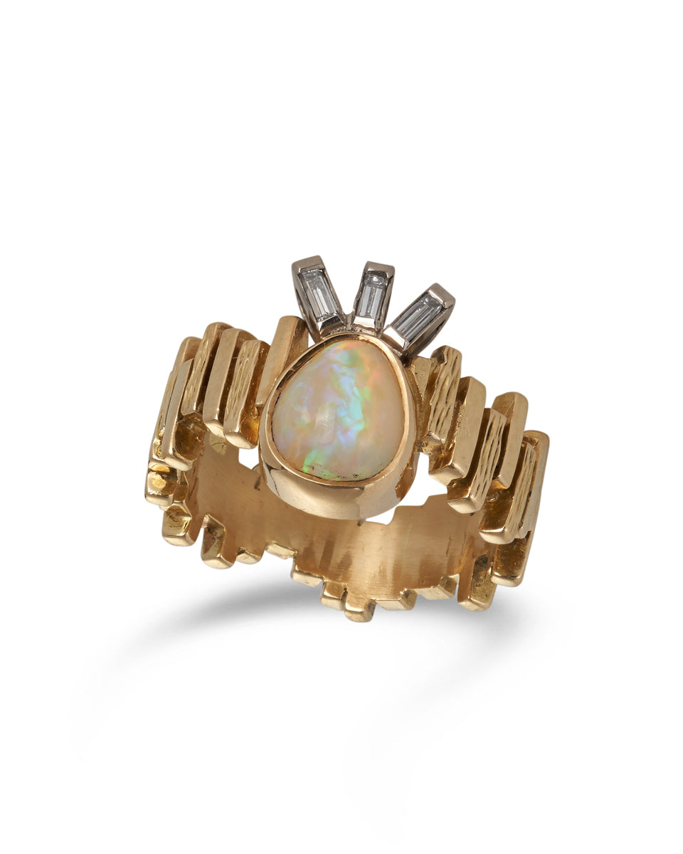 Modernist Opal & Diamond Ring
