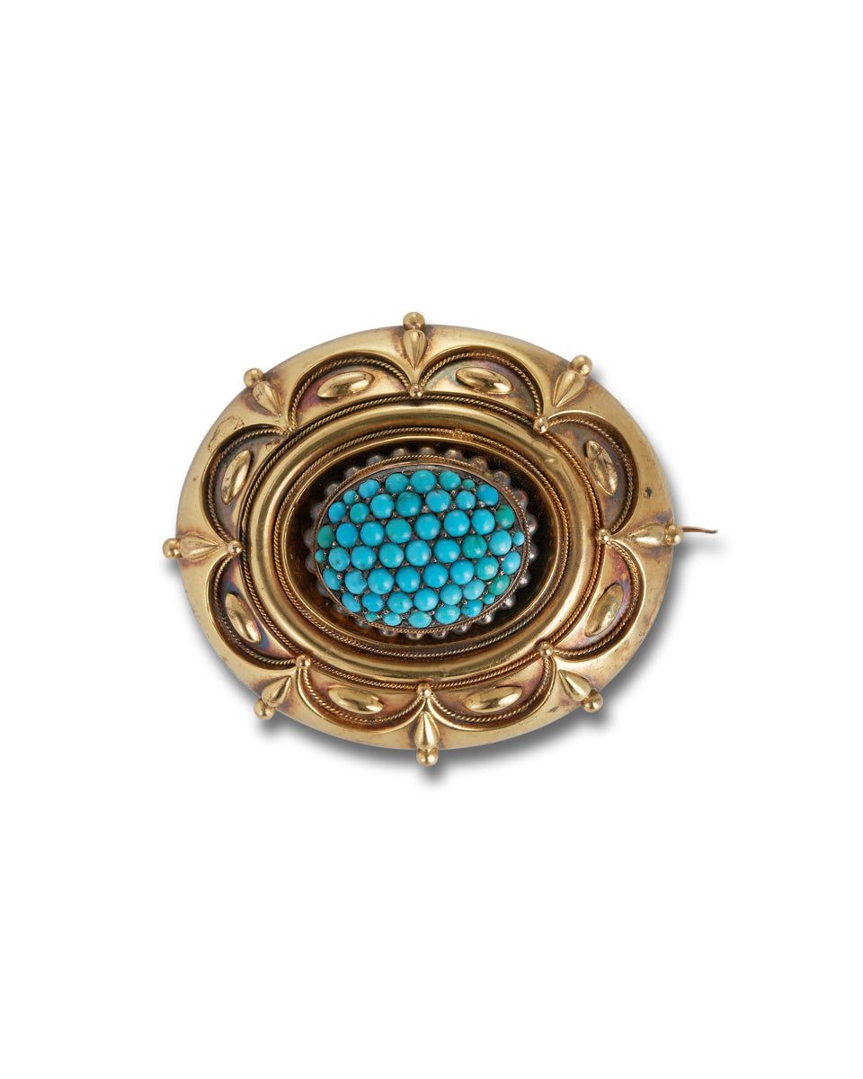 Antique Victorian Gold & Turquoise Brooch