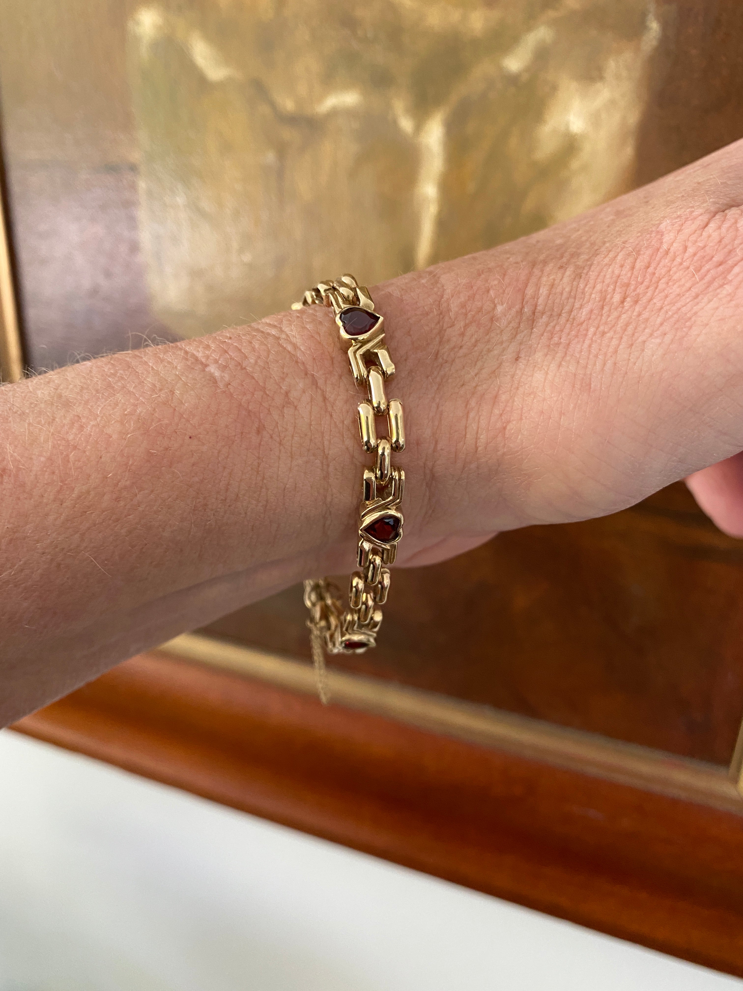 Vintage Gold & Garnet Padlock Bracelet
