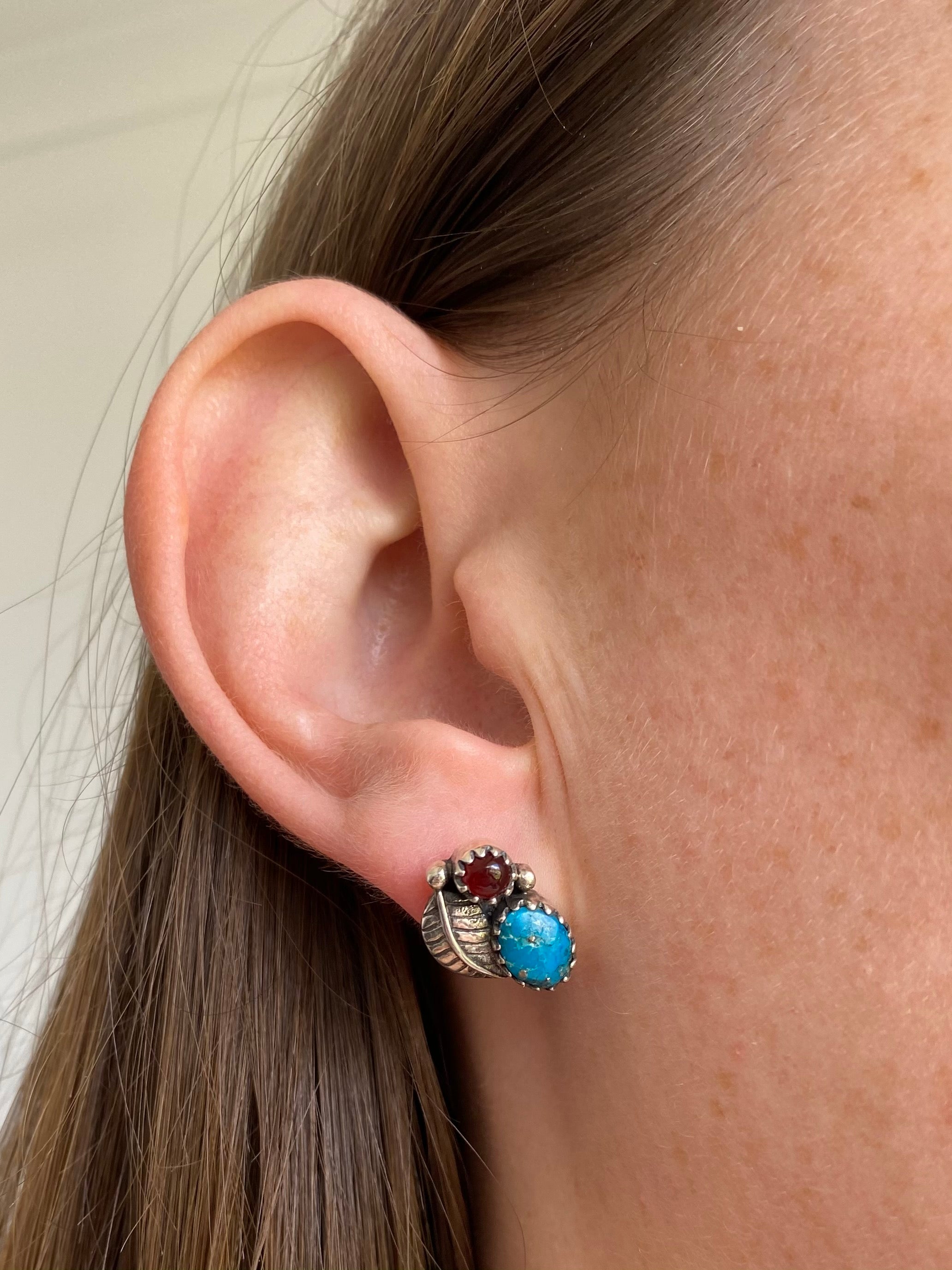 Native American Turquoise & Carnelian Earrings, Navajo
