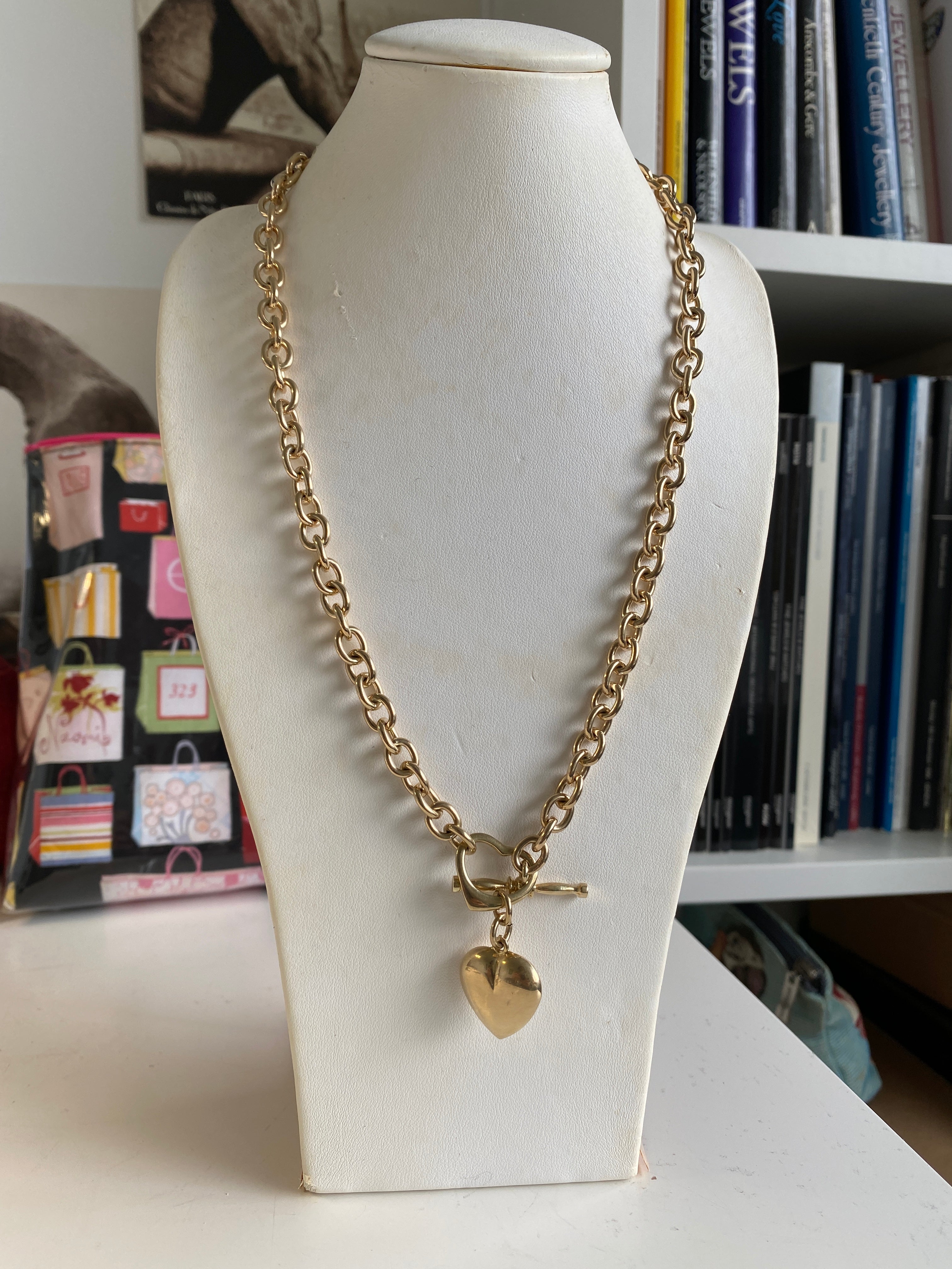 Vintage Gold Necklace with heart clasp and charm