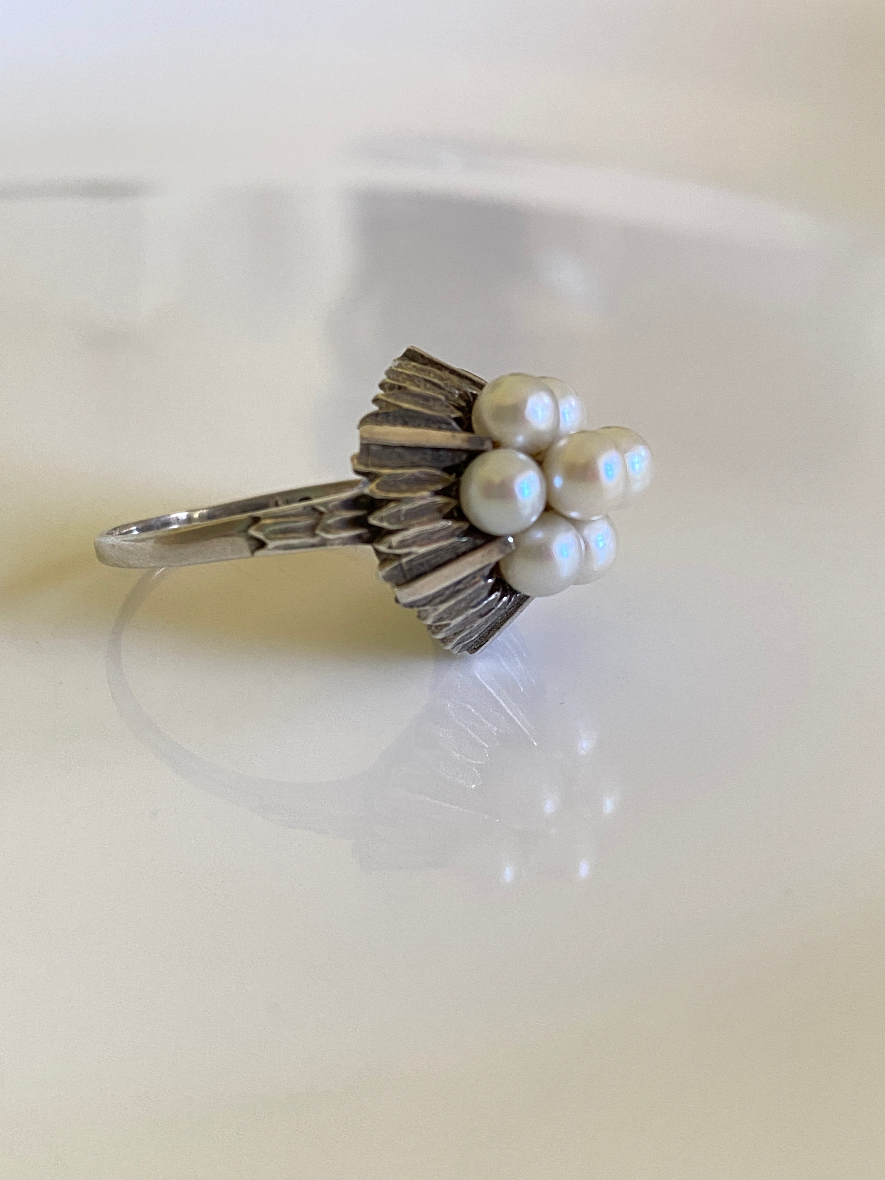 Silver & Pearl Cocktail Ring, Mikimoto