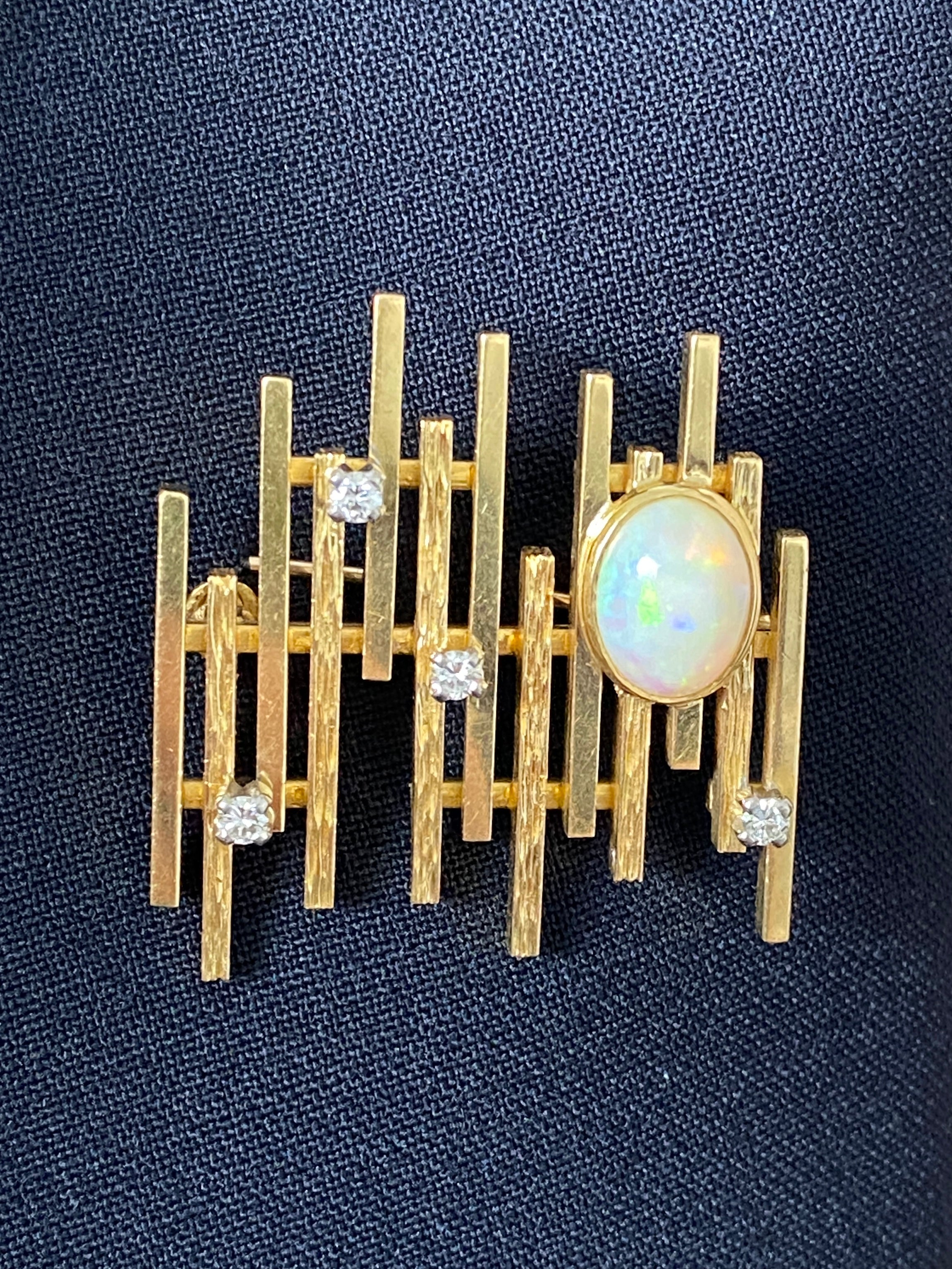 Mid-Century Opal & Diamond Brooch