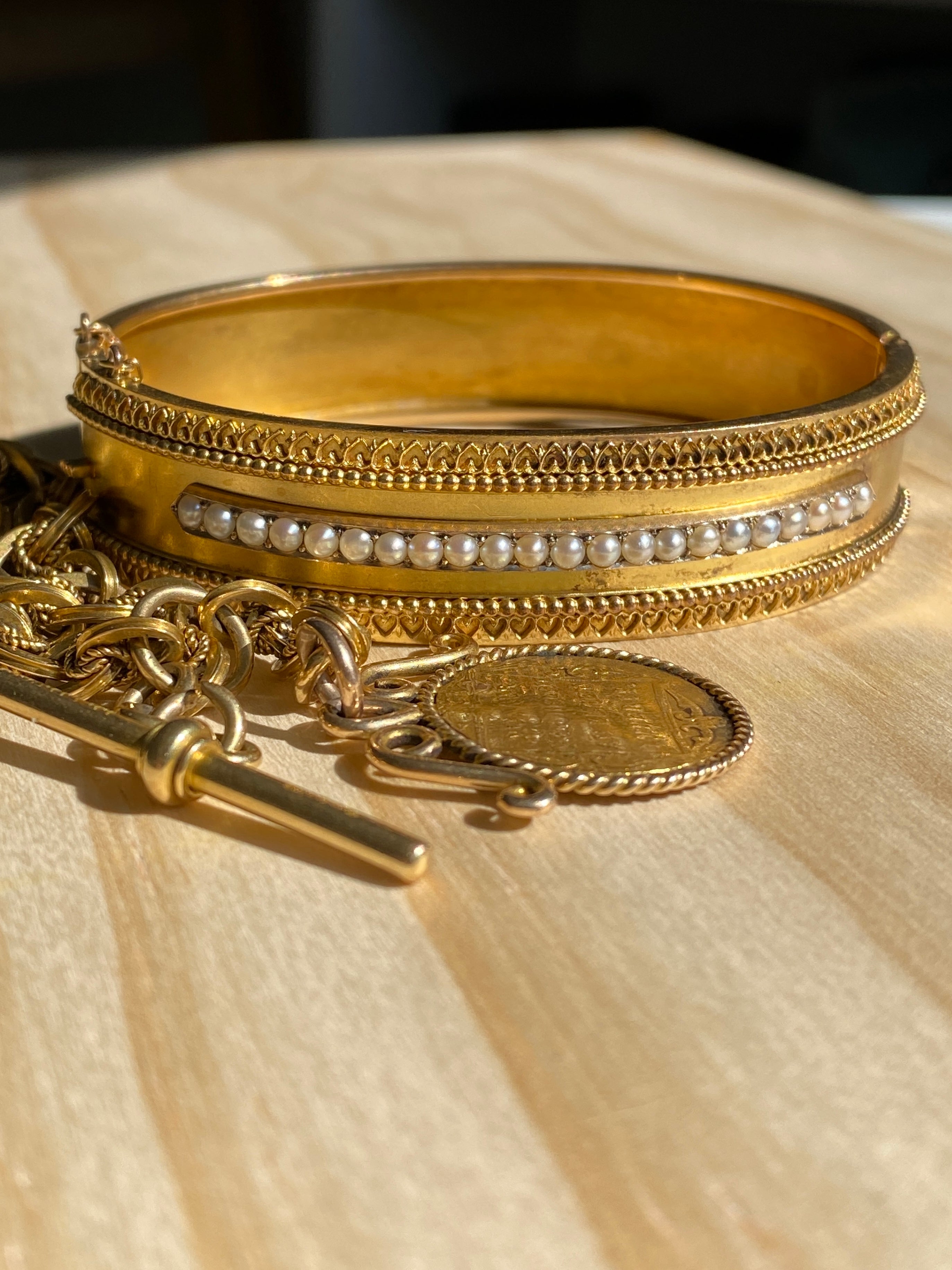 Victorian Gold & Seed Pearl Bangle