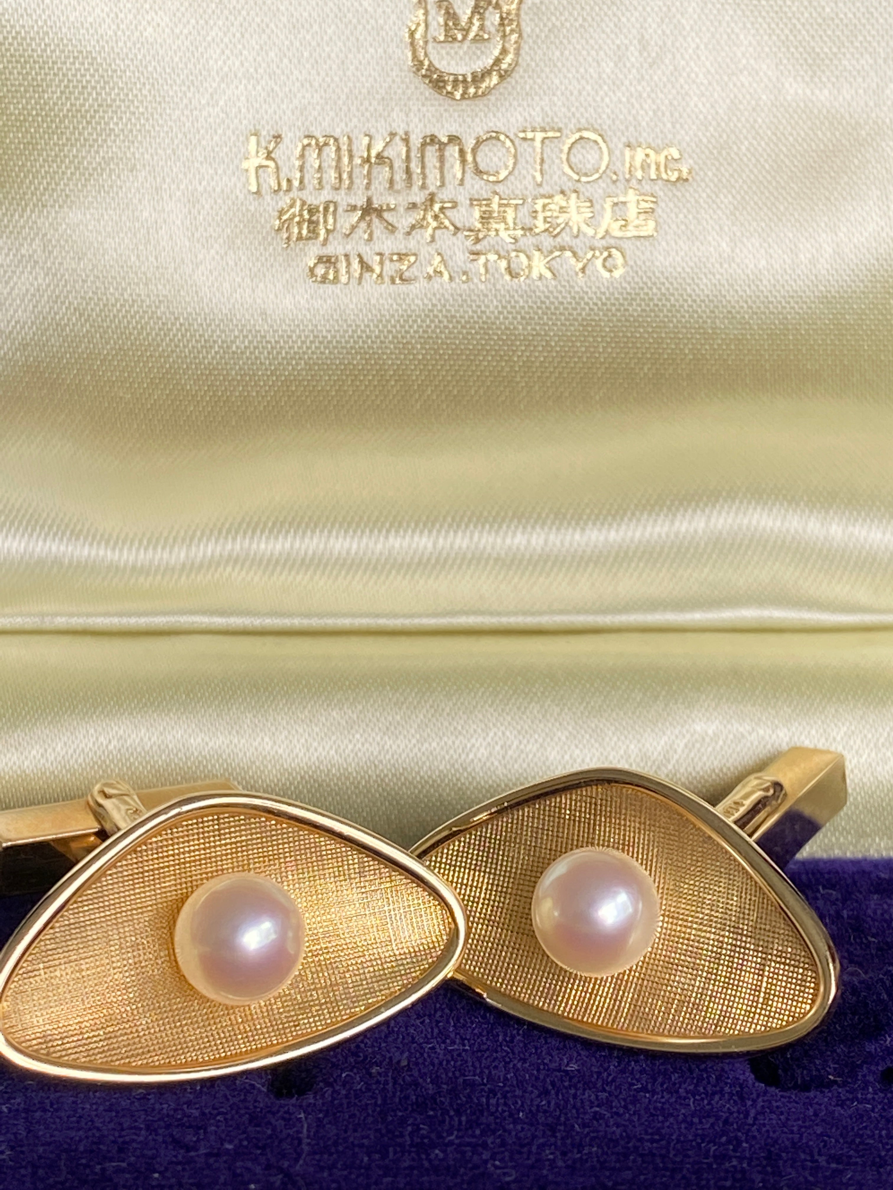 Vintage Mikimoto Gold & Pearl Cufflinks, 1960s