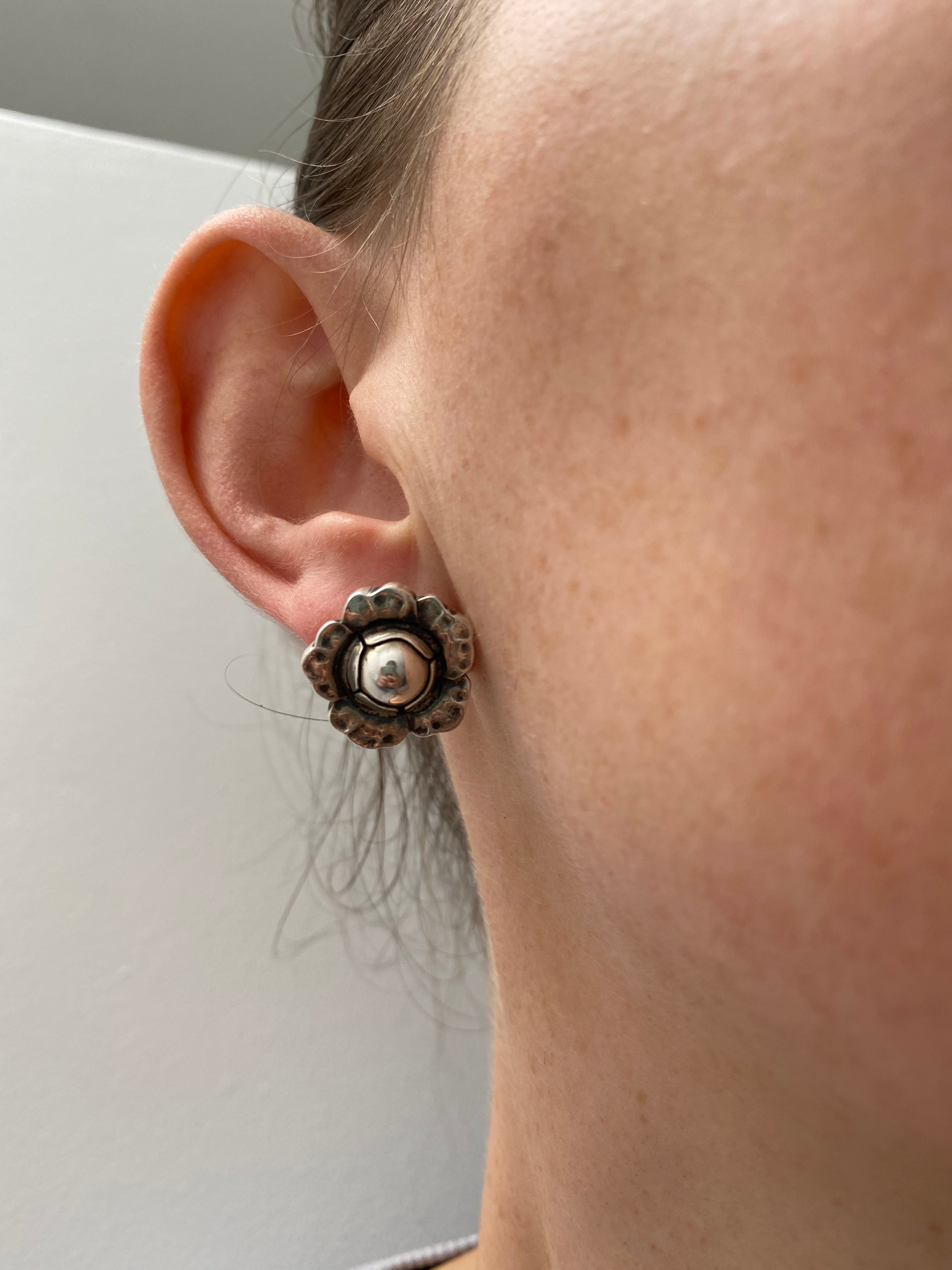 Danish Silver Flower Earrings by Georg Jensen