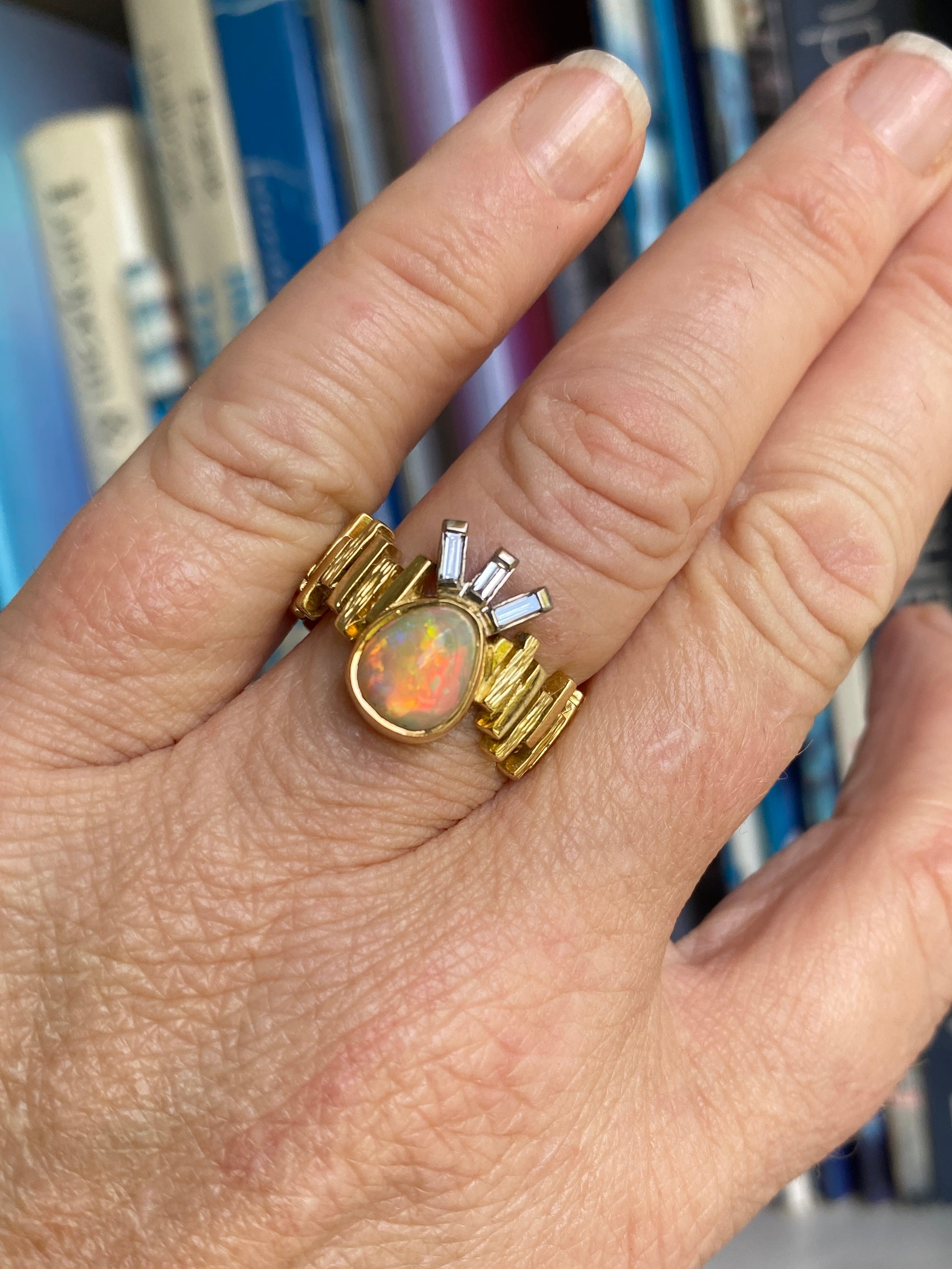 Modernist Opal & Diamond Ring