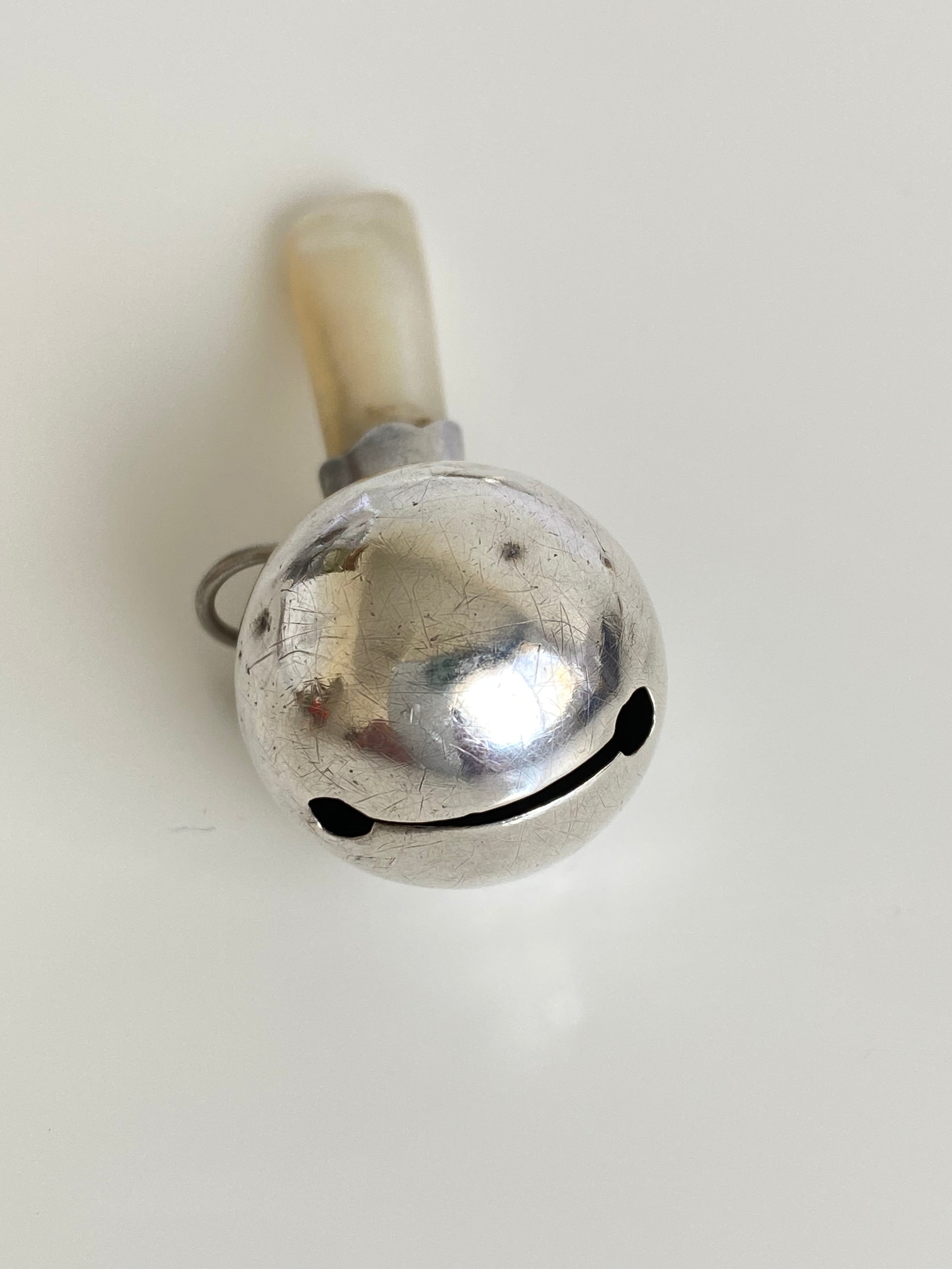 Antique Sterling Silver & Mother of Pearl Baby's Rattle, Birmingham 1920