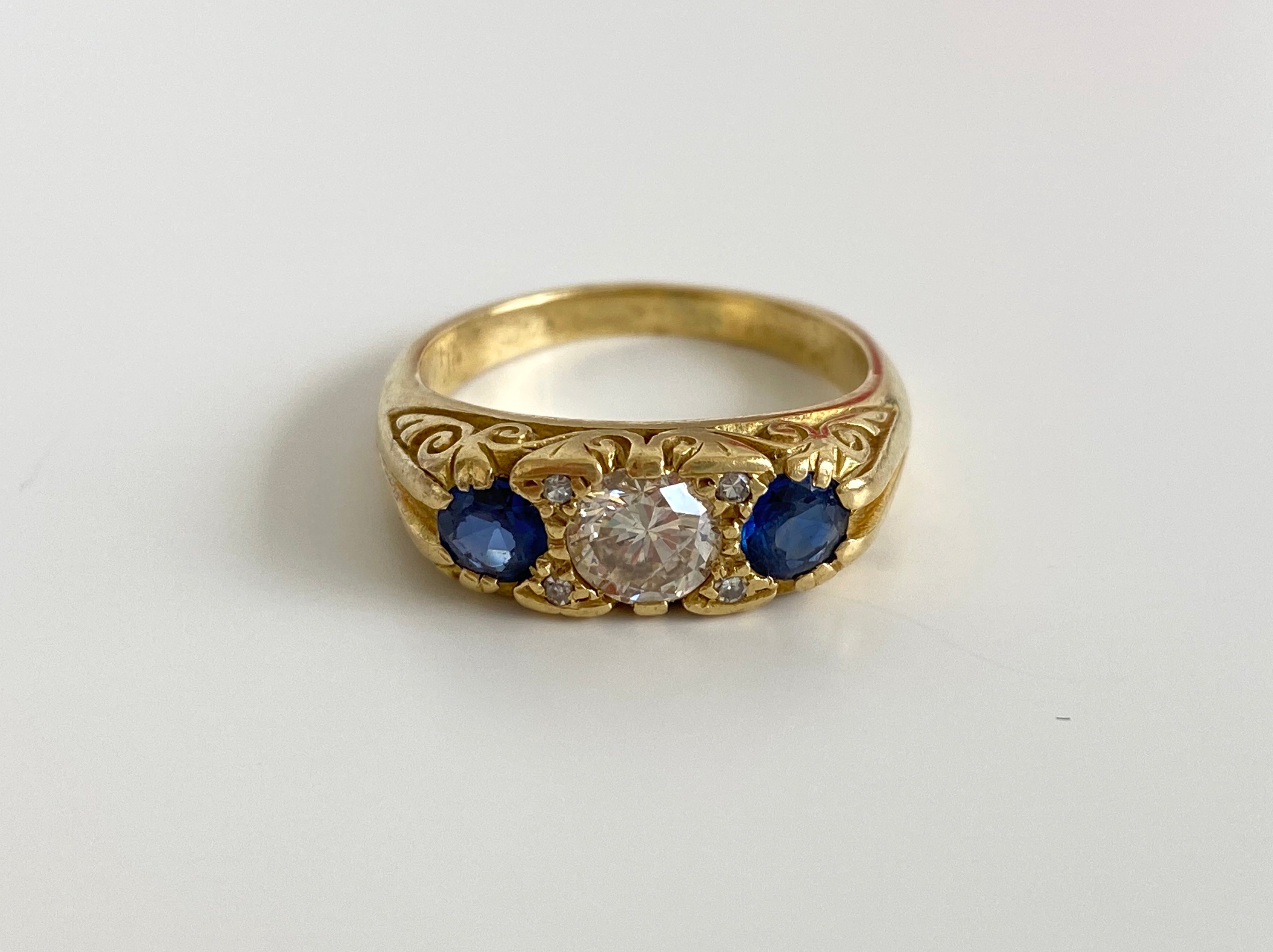 Vintage Sapphire & Diamond Bridge Ring