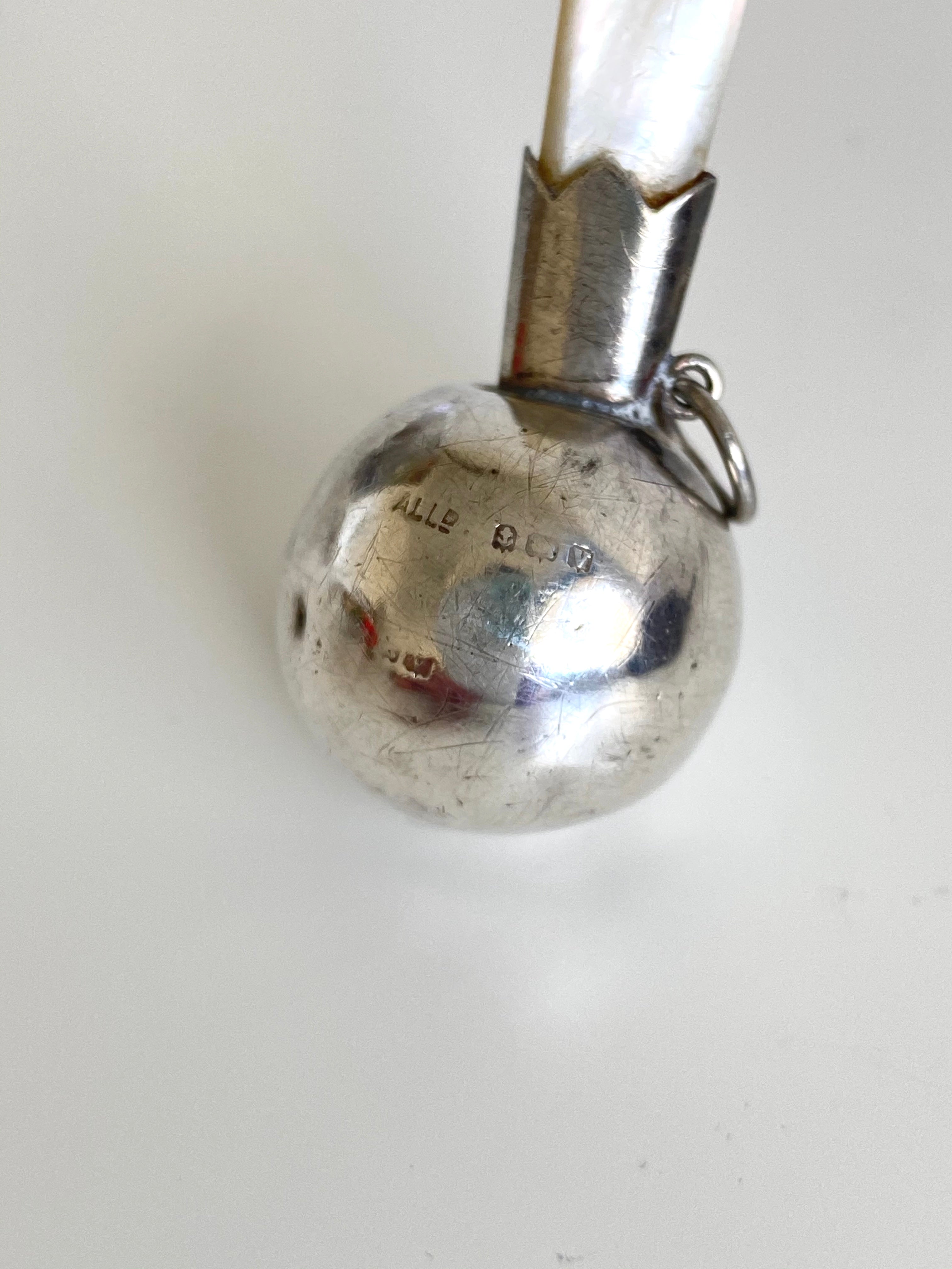Antique Sterling Silver & Mother of Pearl Baby's Rattle, Birmingham 1920