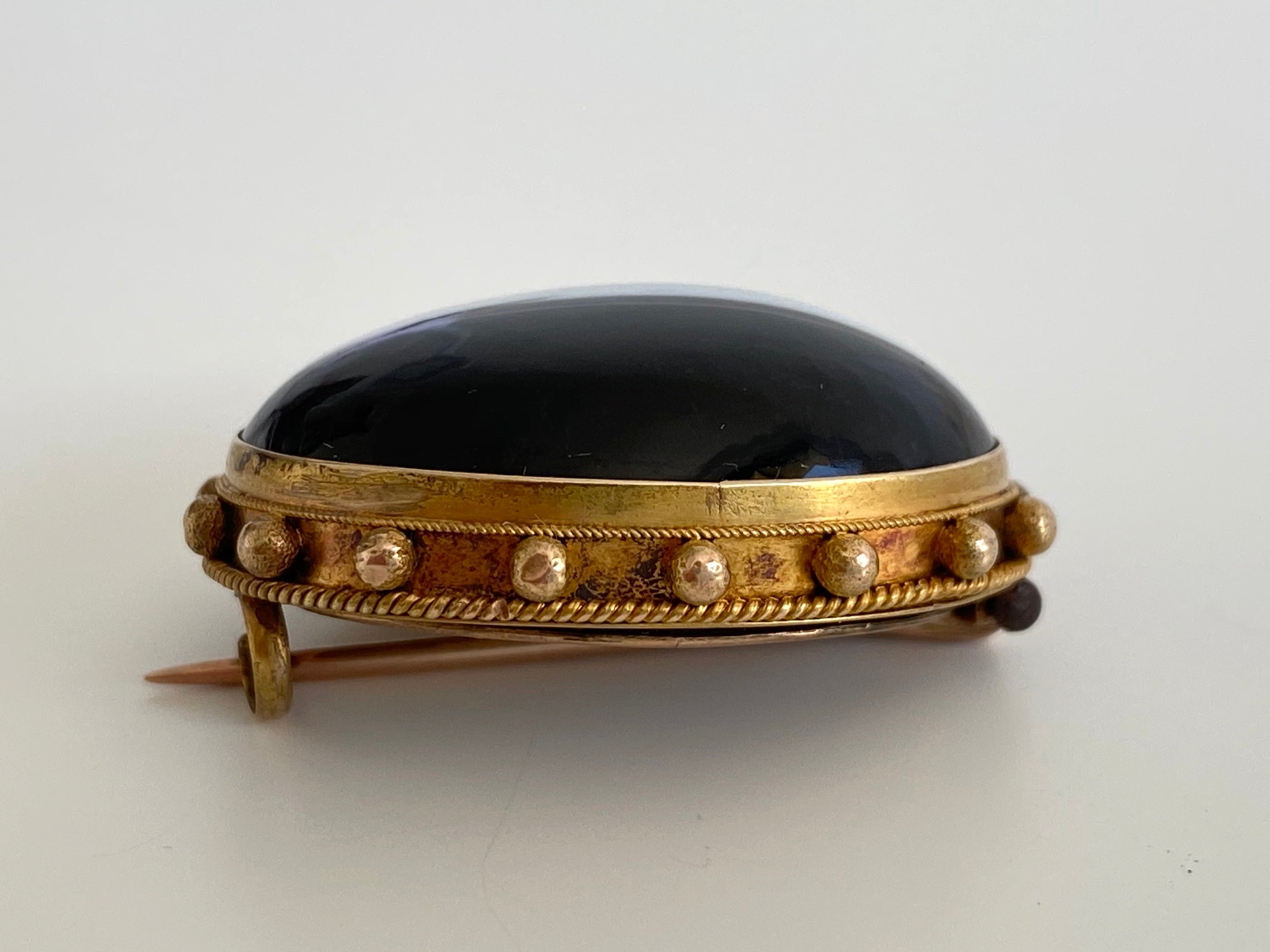 Antique Victorian Banded Agate Mourning Brooch, circa 1900