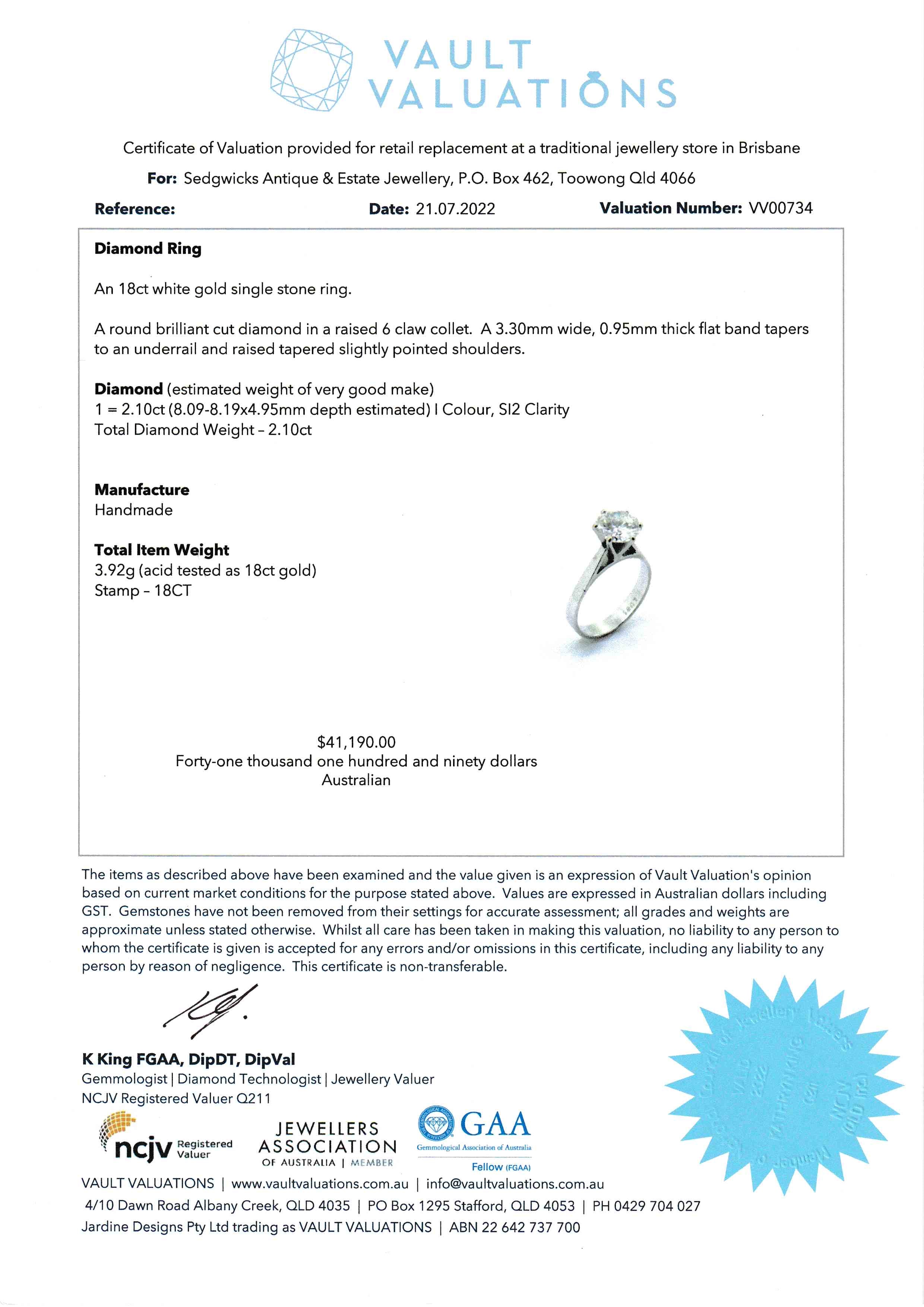 Classic Diamond Solitaire Ring - Valuation