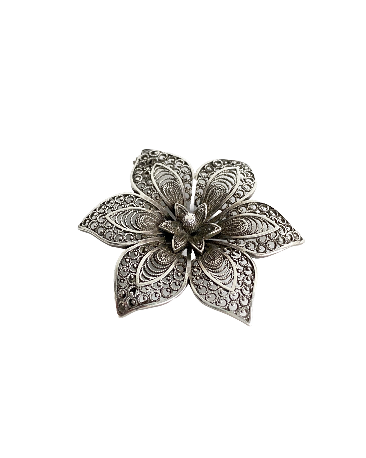 Vintage Silver Filigree Flower Brooch