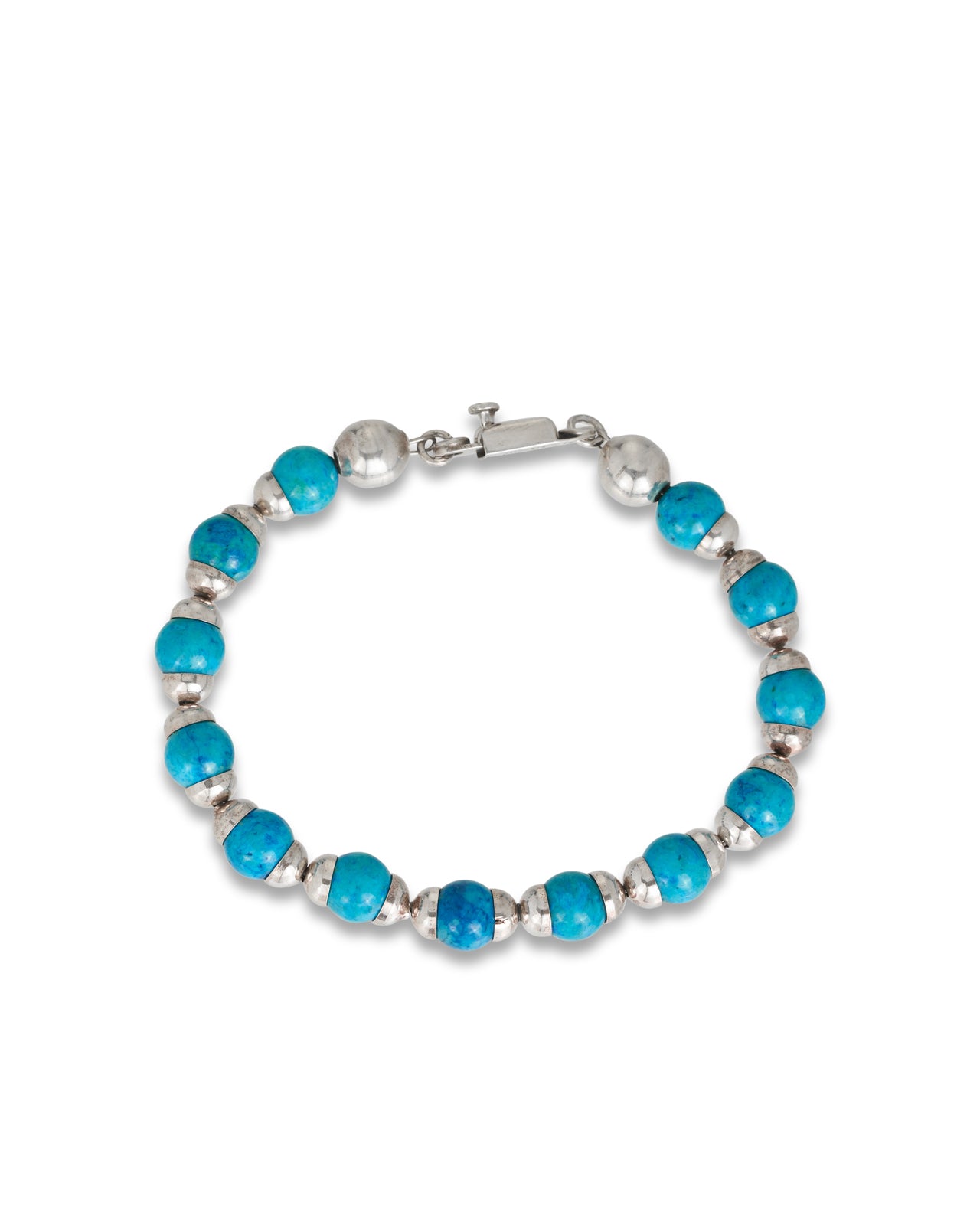 Vintage Mexican silver & blue glass bead bracelet