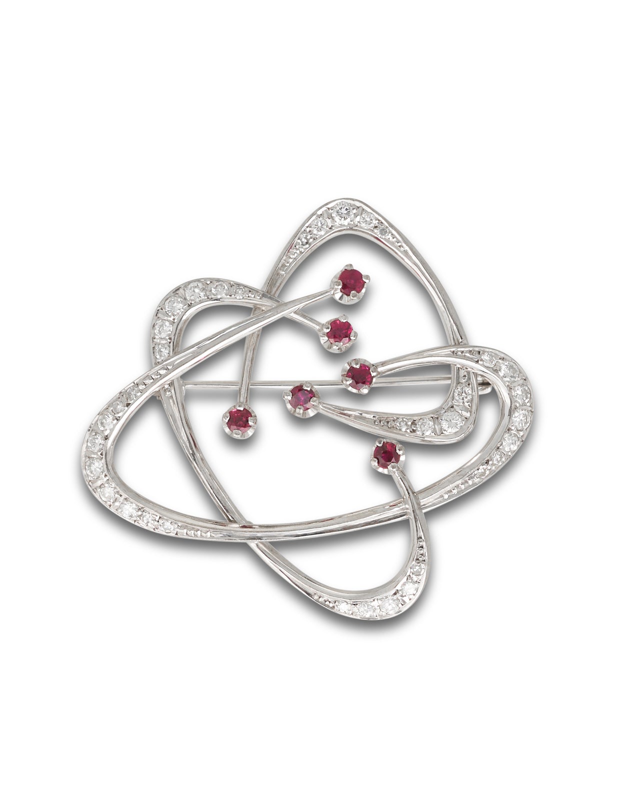 Mid-Century Ruby & Diamond 'Atom' Brooch