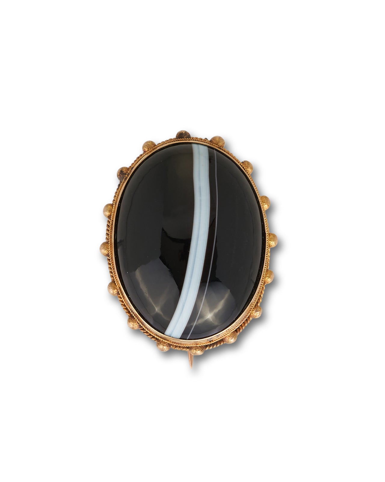 Antique Victorian banded agate mourning brooch, circa 1900