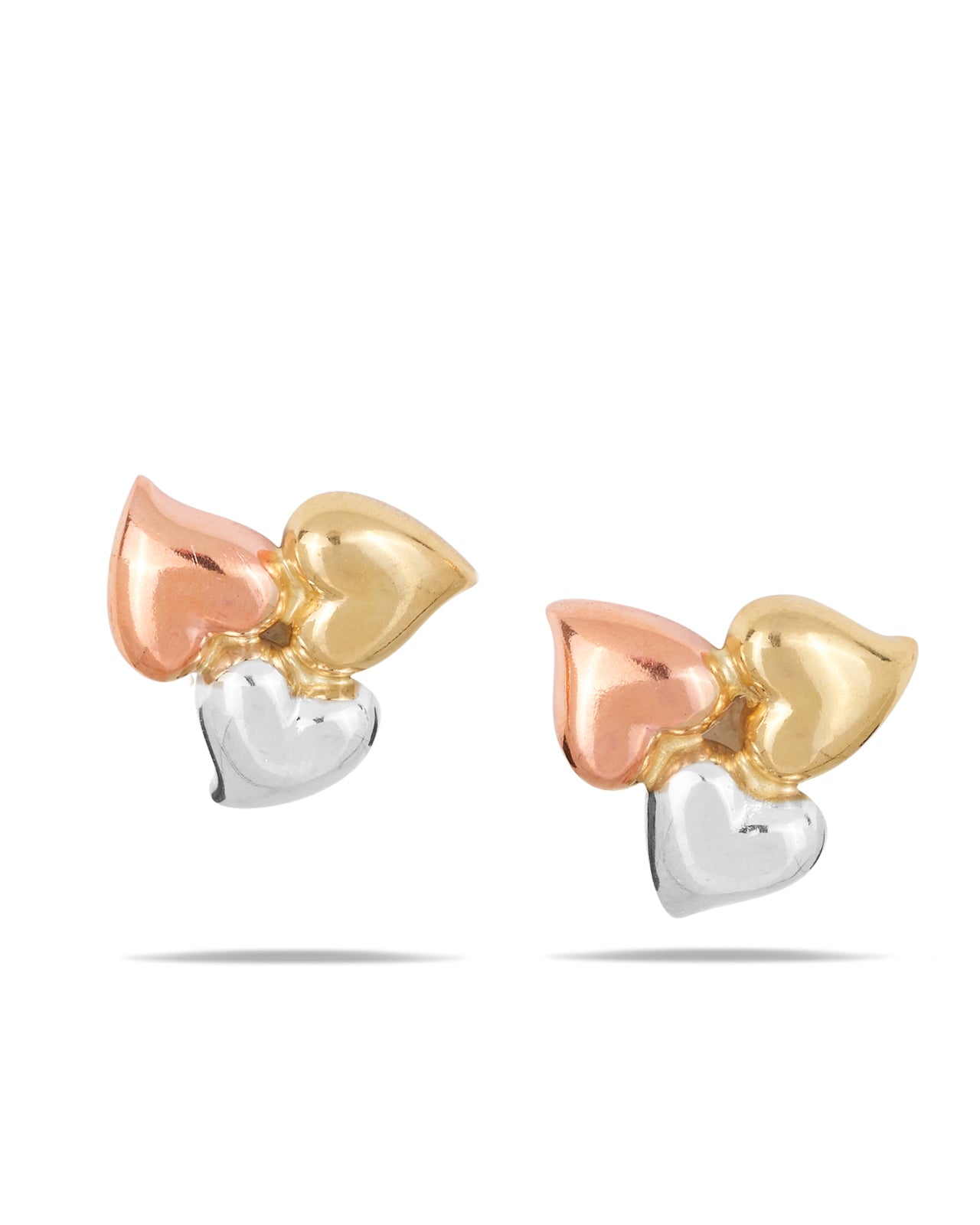 18ct tri-colour gold heart earrings