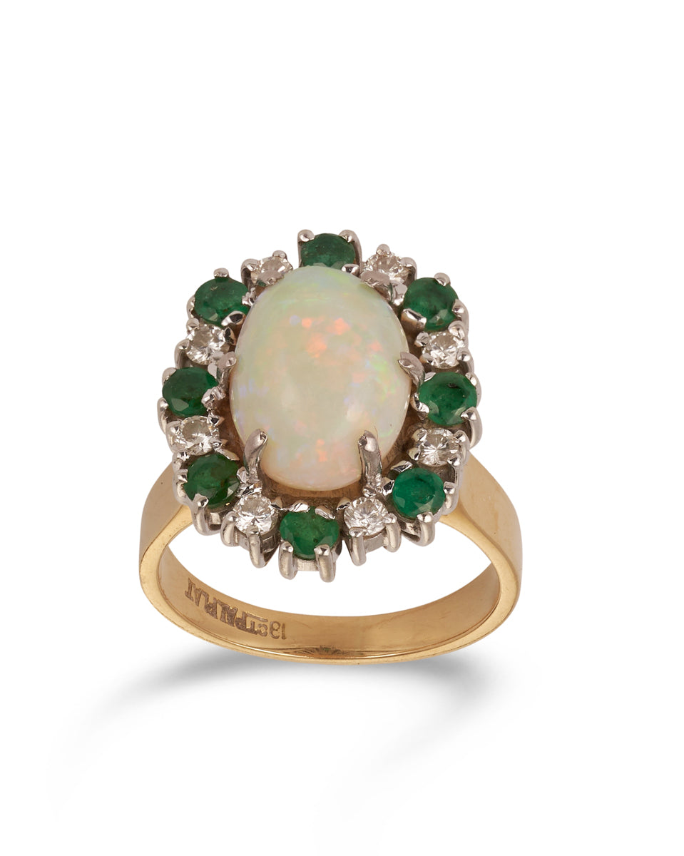 Opal, Emerald & Diamond Cluster Ring
