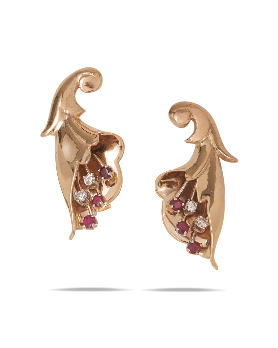 Ruby & Diamond Retro Style Earrings.