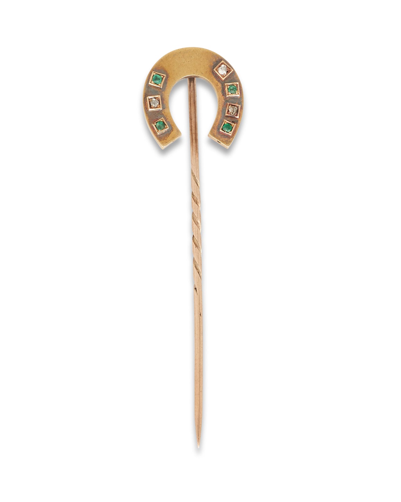 Antique Victorian emerald & diamond horseshoe stick pin.